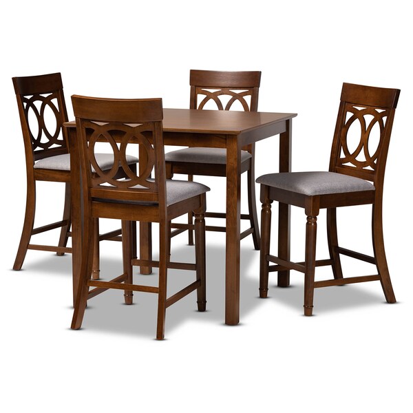 Baxton Studio Verina Grey Upholstered Walnut Brown Finished 5-Piece Wood Pub Set 172-9891-10903 - main